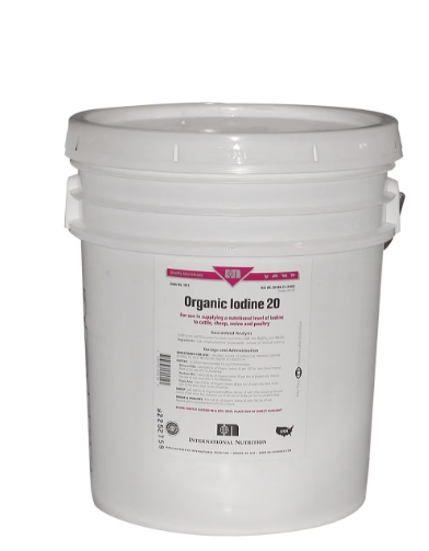 Durvet Organic Iodine 20 Grain Livestock Feed Supplement – 3.65% Iodine for Cattle, Sheep, Swine & Poultry, 25 lb Pail