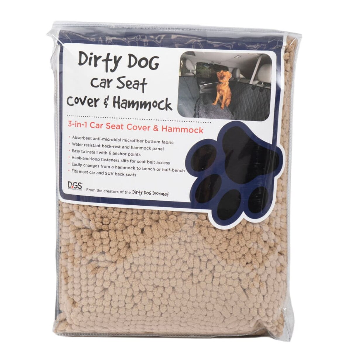 Dog Gone Smart Dirty Dog Car Seat & Hammock – Tan Waterproof Dog Back Seat Protector