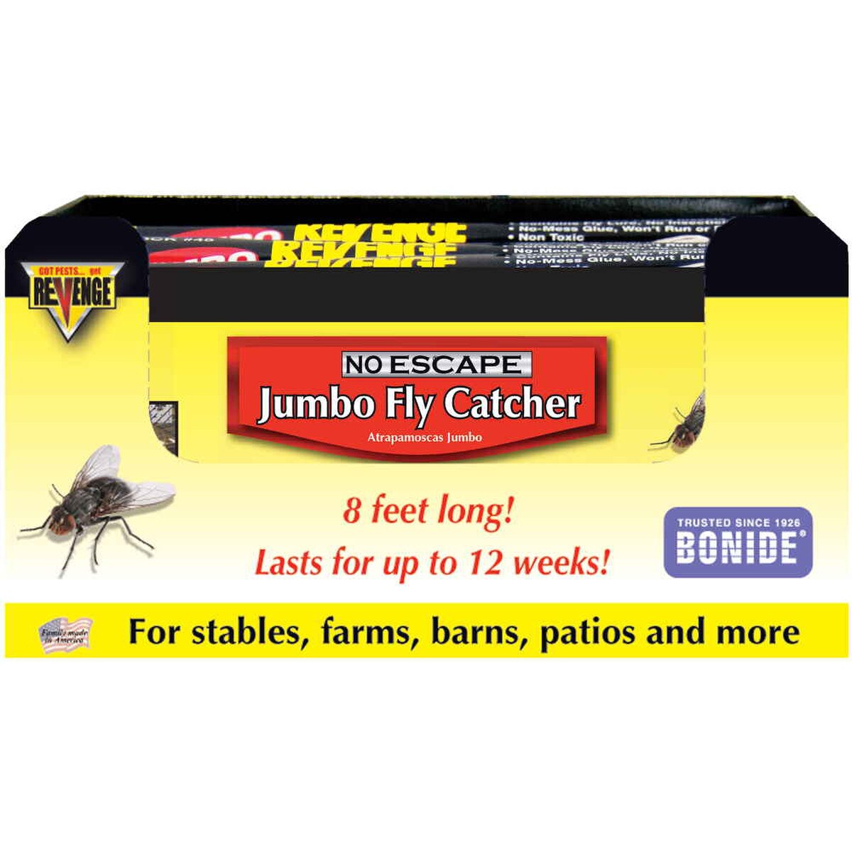 Bonide Revenge Jumbo Fly Catcher – Non-Toxic Sticky Fly Trap for Barns, Stables & Garages, 8 in x 8 ft