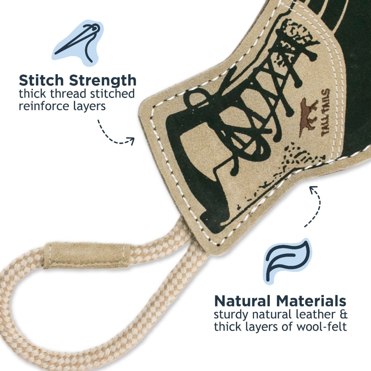 Tall Tails Natural Leather & Wool Hiking Boot Tug Dog Toy – 16 Inch