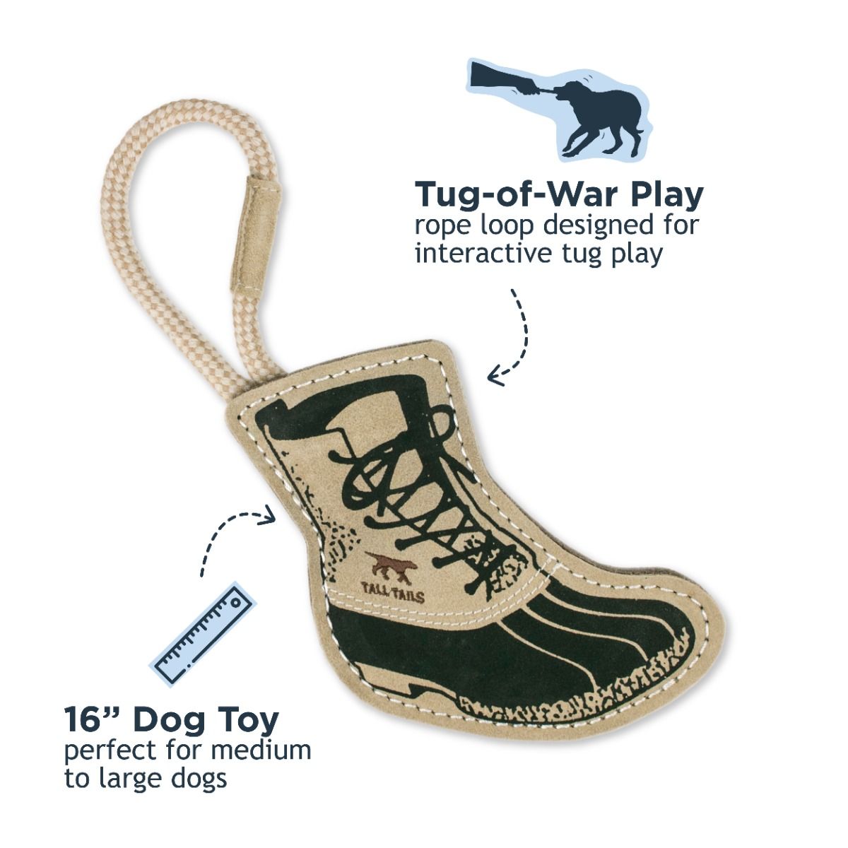 Tall Tails Natural Leather & Wool Hiking Boot Tug Dog Toy – 16 Inch