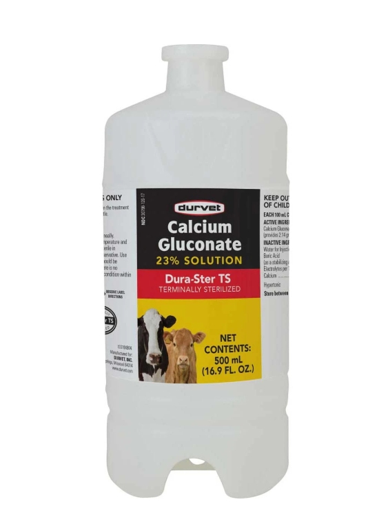 Durvet Calcium Gluconate 23% Sterile Solution for Cattle – Milk Fever Calcium Treatment, 500 mL