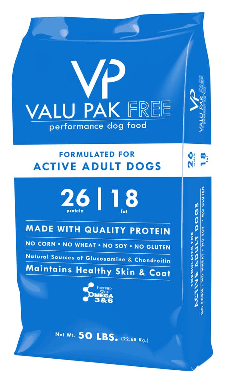 Valu-Pak Free 26-18 Performance Dry Dog Food – Blue Bag, 50 lb