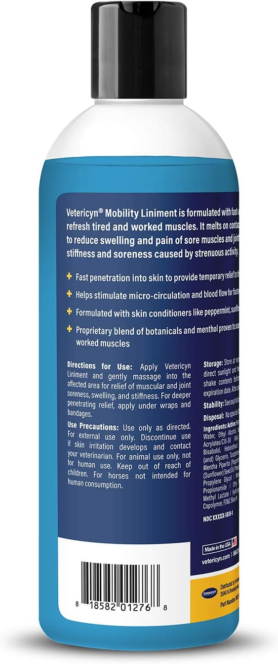Vetericyn Mobility Equine Liniment for Horses – Menthol Muscle & Joint Relief, 16 oz