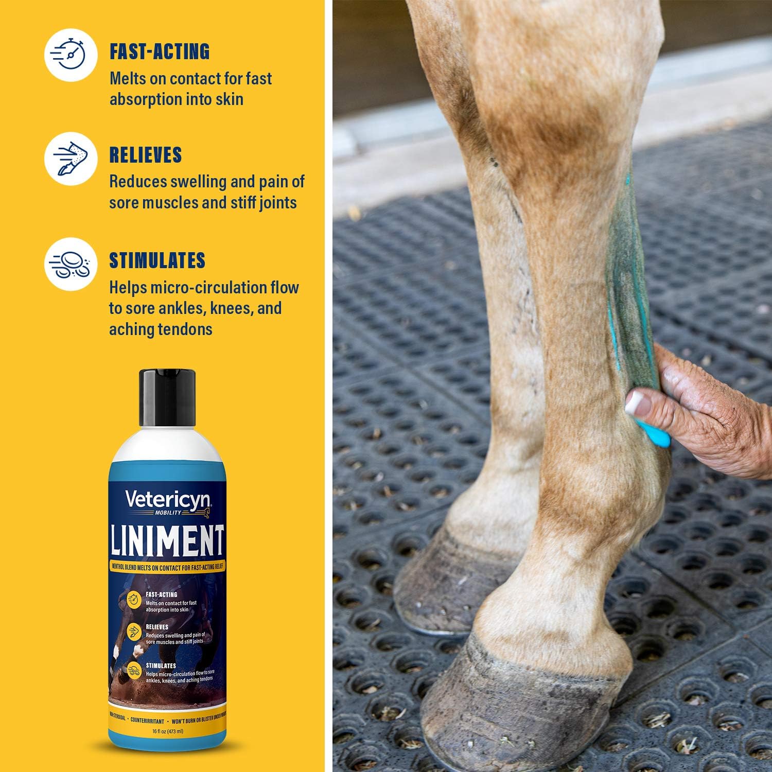 Vetericyn Mobility Equine Liniment for Horses – Menthol Muscle & Joint Relief, 16 oz