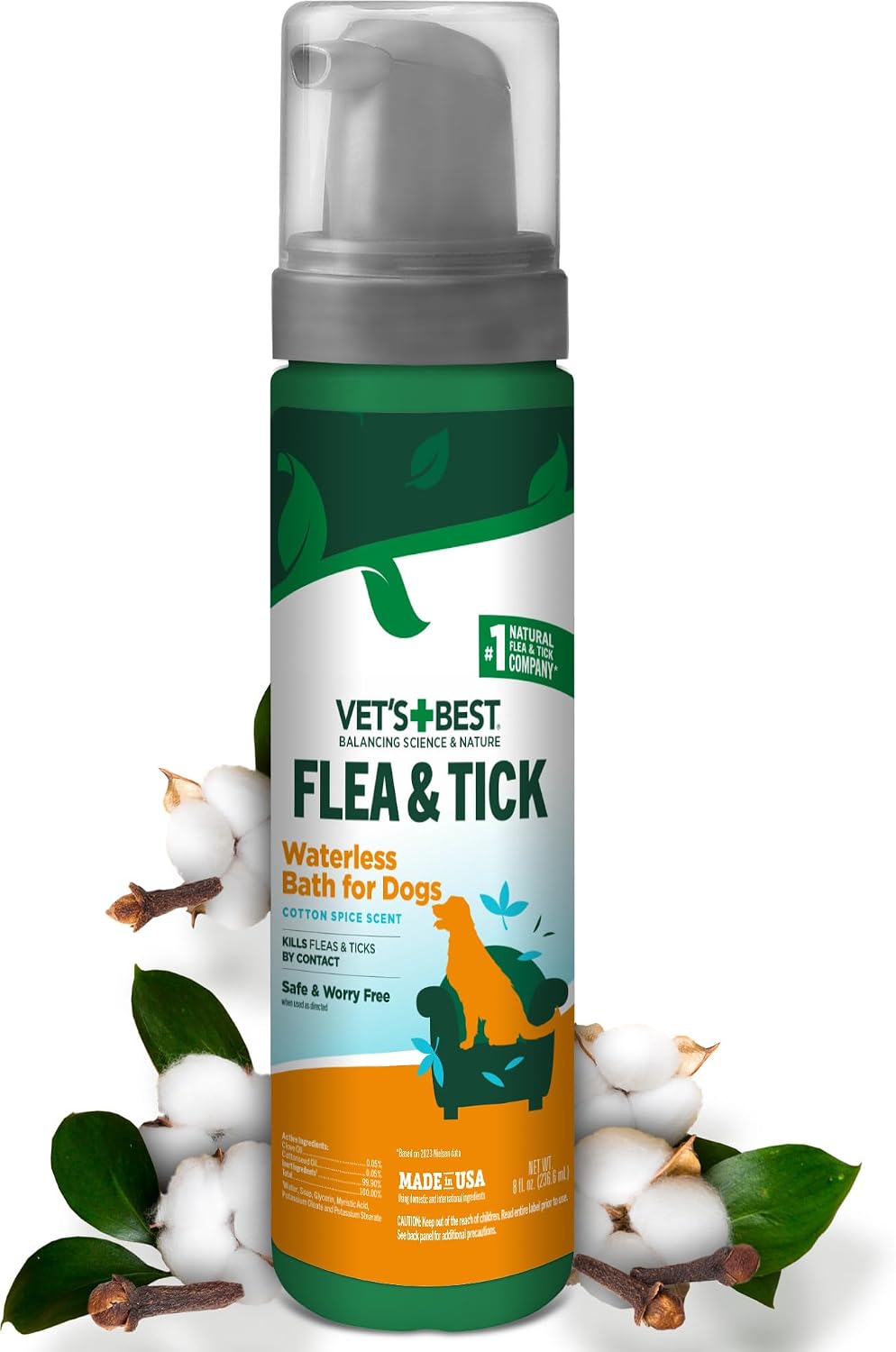 Vet's Best Waterless Flea & Tick Bath for Dogs, Essential Oil Spray, 8 oz