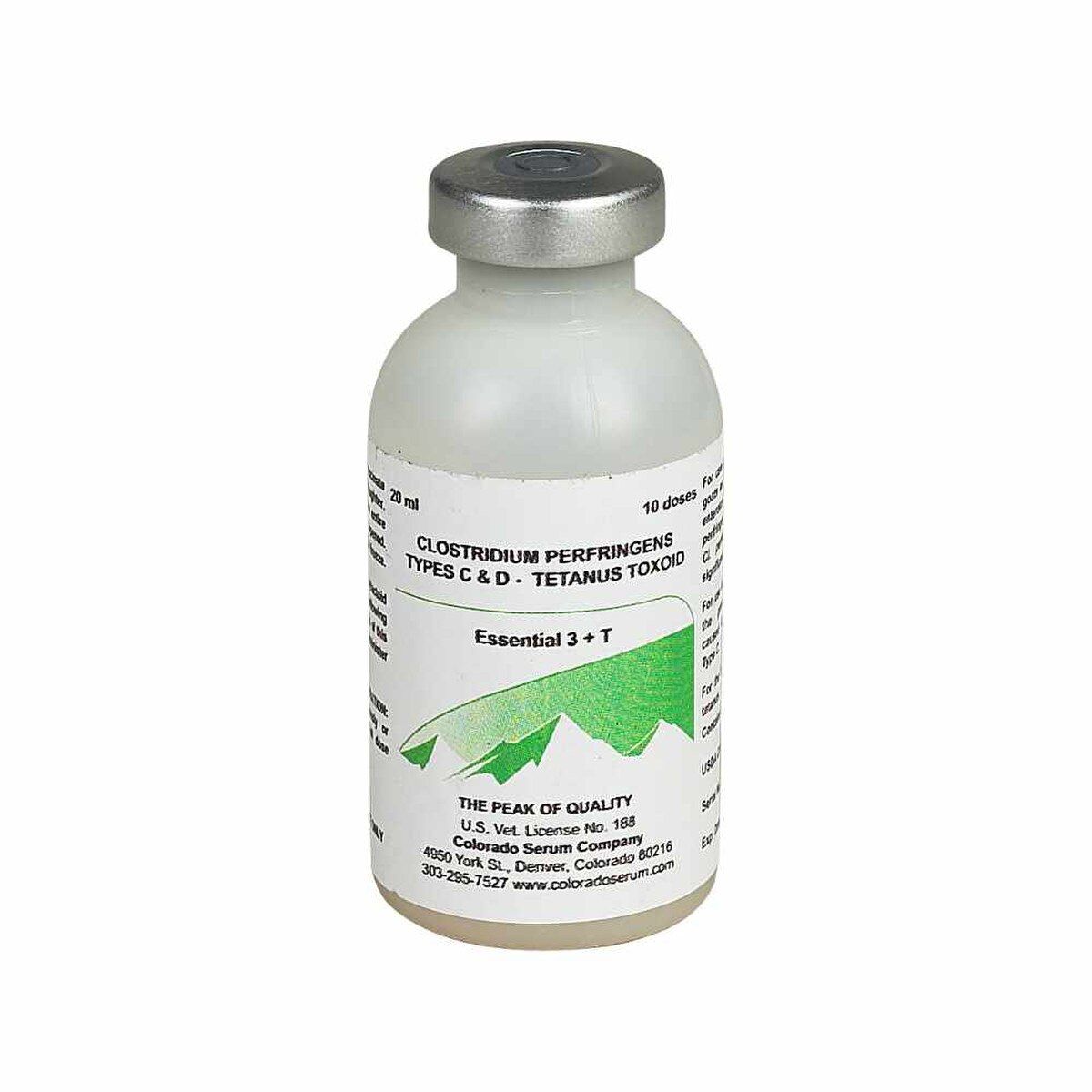 Colorado Serum Essential 3 + T CD&T Vaccine 10 Dose (20 mL) – Clostridium C & D & Tetanus Vaccine for Cattle, Sheep, Goats & Swine