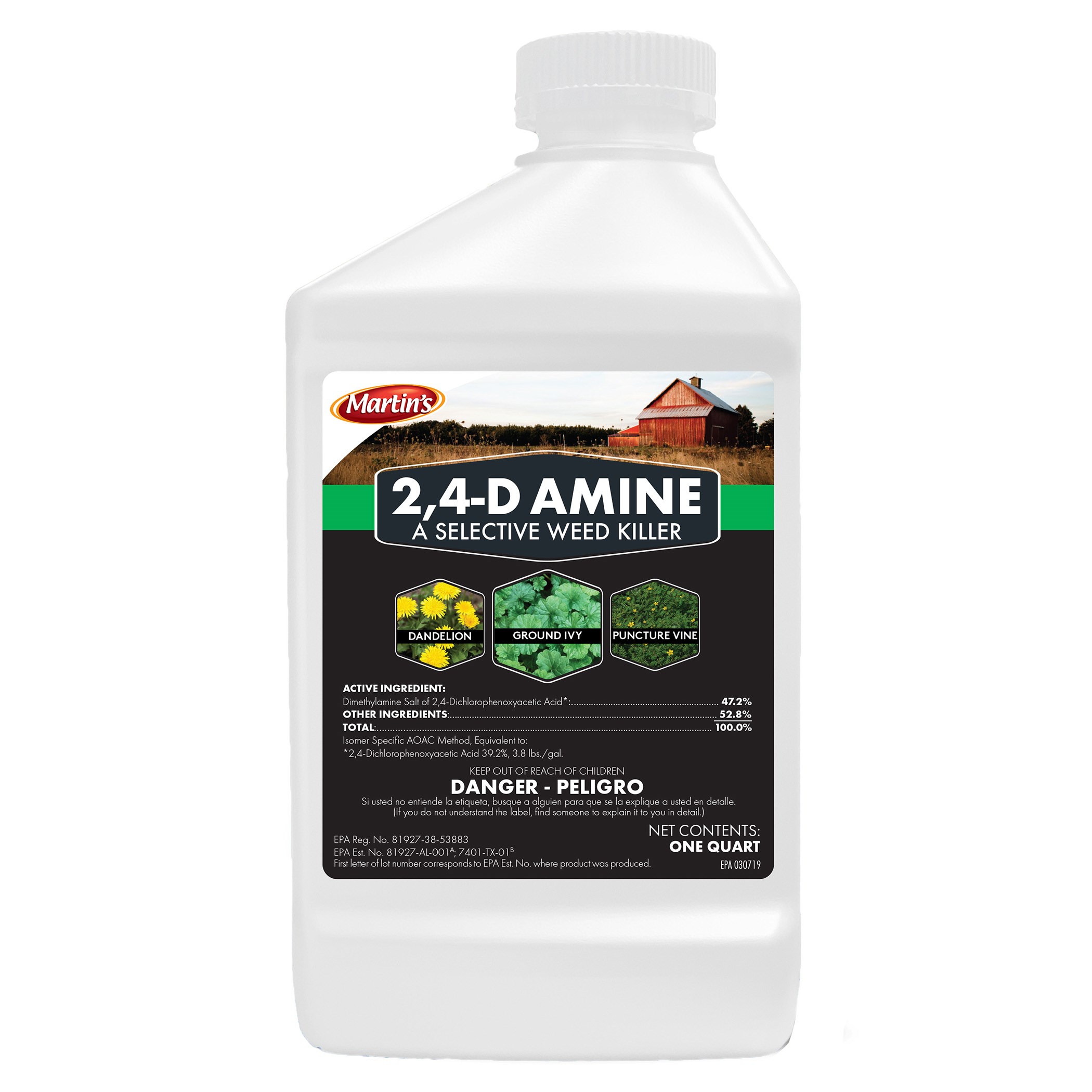 Martin's 2,4-D Amine Herbicide 32 oz – Selective Broadleaf Weed Killer for Lawns, Pastures & Turf