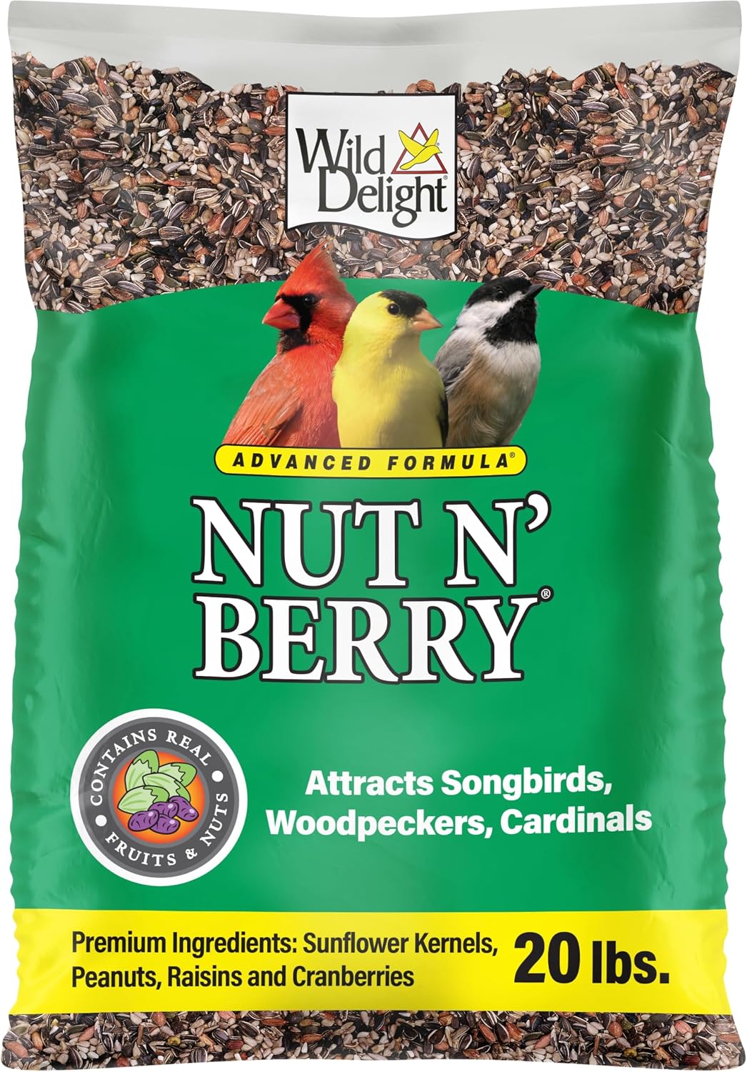 Wild Delight Nut N’ Berry Premium Wild Bird Food – Real Fruit, Nuts & Sunflower Seed Blend