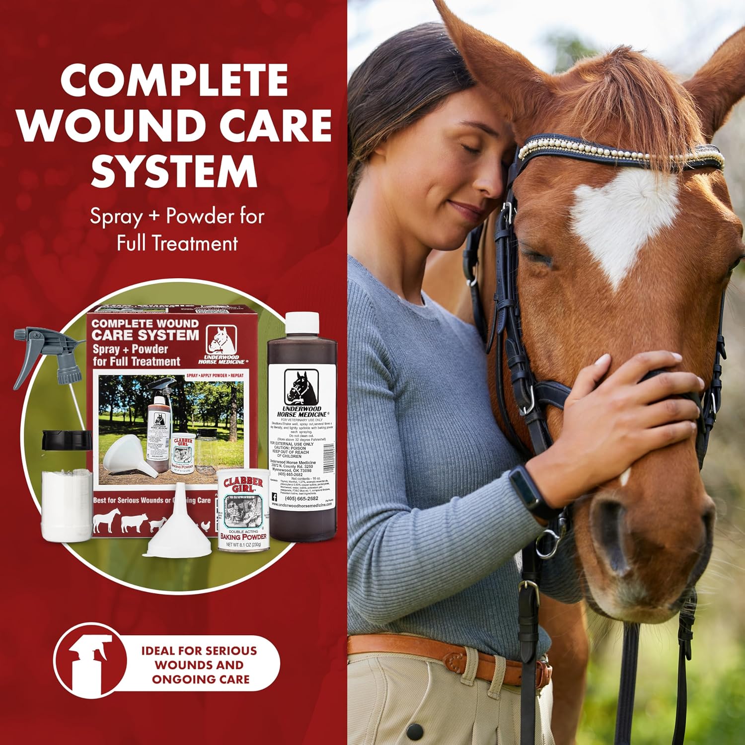 Underwood’s Horse Medicine Topical Wound Spray Bundle – 16 oz Wound Care Kit with Sprayer & Baking Powder