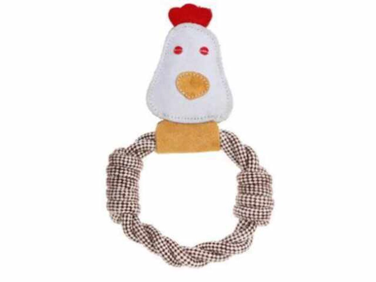 Country Tails Calico Chicken Rope Ring Dog Toy – 23" Natural Suede, Jute & Wool Rope Squeaky Toy