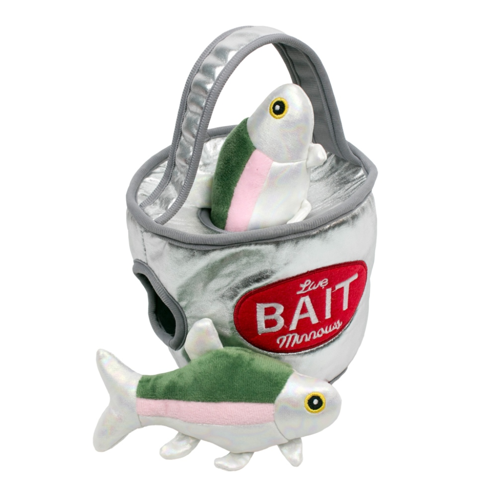 Tall Tails Hide & Seek Bait Bucket Plush Puzzle Dog Toy – 9 Inch, with 2 Minnows