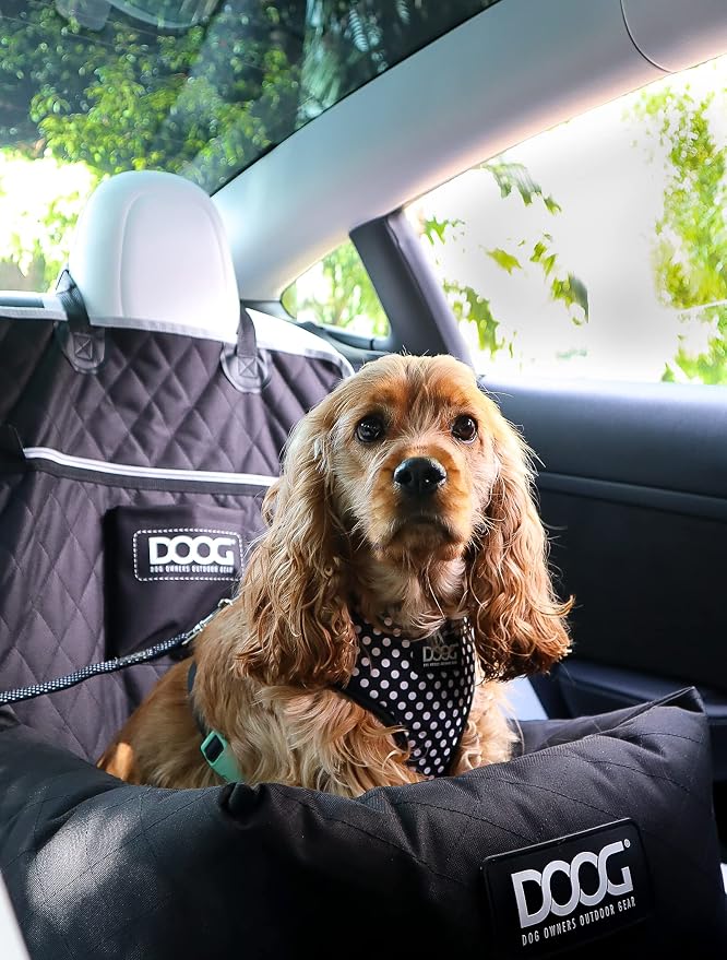 DOOG Dog Car Seat – Black, Small Dog Travel Booster Seat for Safe & Comfortable Car Rides