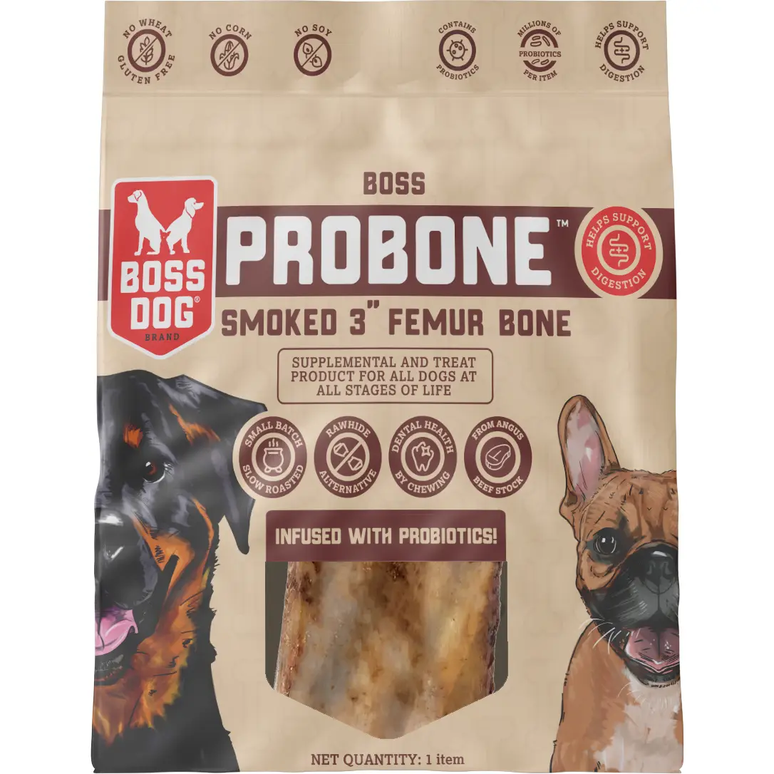 Boss Dog PROBONE Smoked Beef Femur Dog Bone 3" – Probiotic-Infused Dental Chew