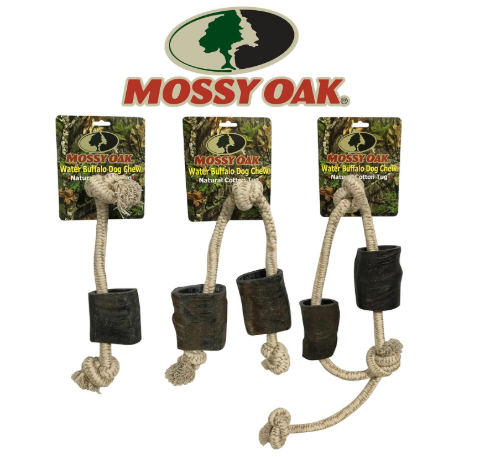 QT Dog Mossy Oak Water Buffalo Horn & Tug Dog Chew 34" – Natural Cotton Rope Toy — image 2