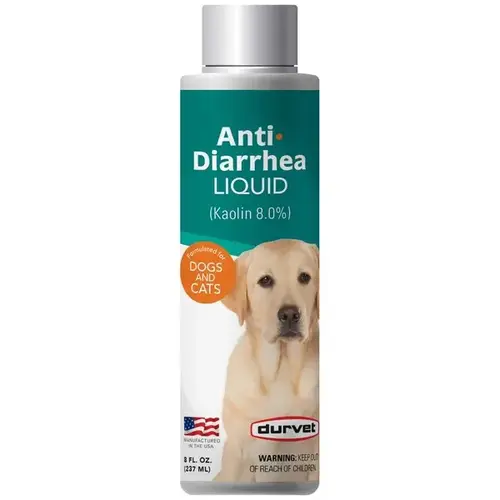 Durvet Anti-Diarrhea Liquid for Dogs & Cats – Kaolin 8% Diarrhea Relief, Rehydration & Electrolyte Support, 8 oz
