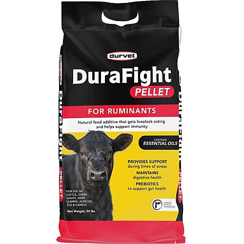 Durvet DuraFight Pellet for Ruminants – 20 lb Livestock Feed Supplement with Prebiotics & Essential Oils