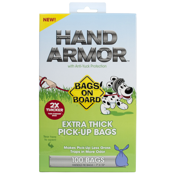 Bags on Board Hand Armor Dog Poop Bags | Extra Thick Dog Waste Bags with Leak Proof Protection | 7x15 Inches, 100 Bags, Blue, 3203940030