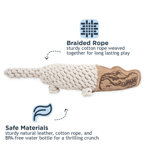 Tall Tails Natural Leather Crunch Crocodile Rope Dog Toy – 20 Inch