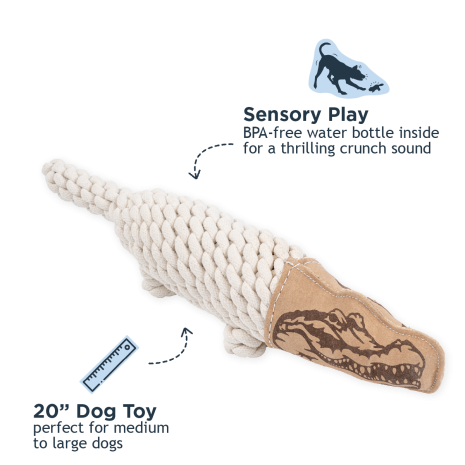 Tall Tails Natural Leather Crunch Crocodile Rope Dog Toy – 20 Inch