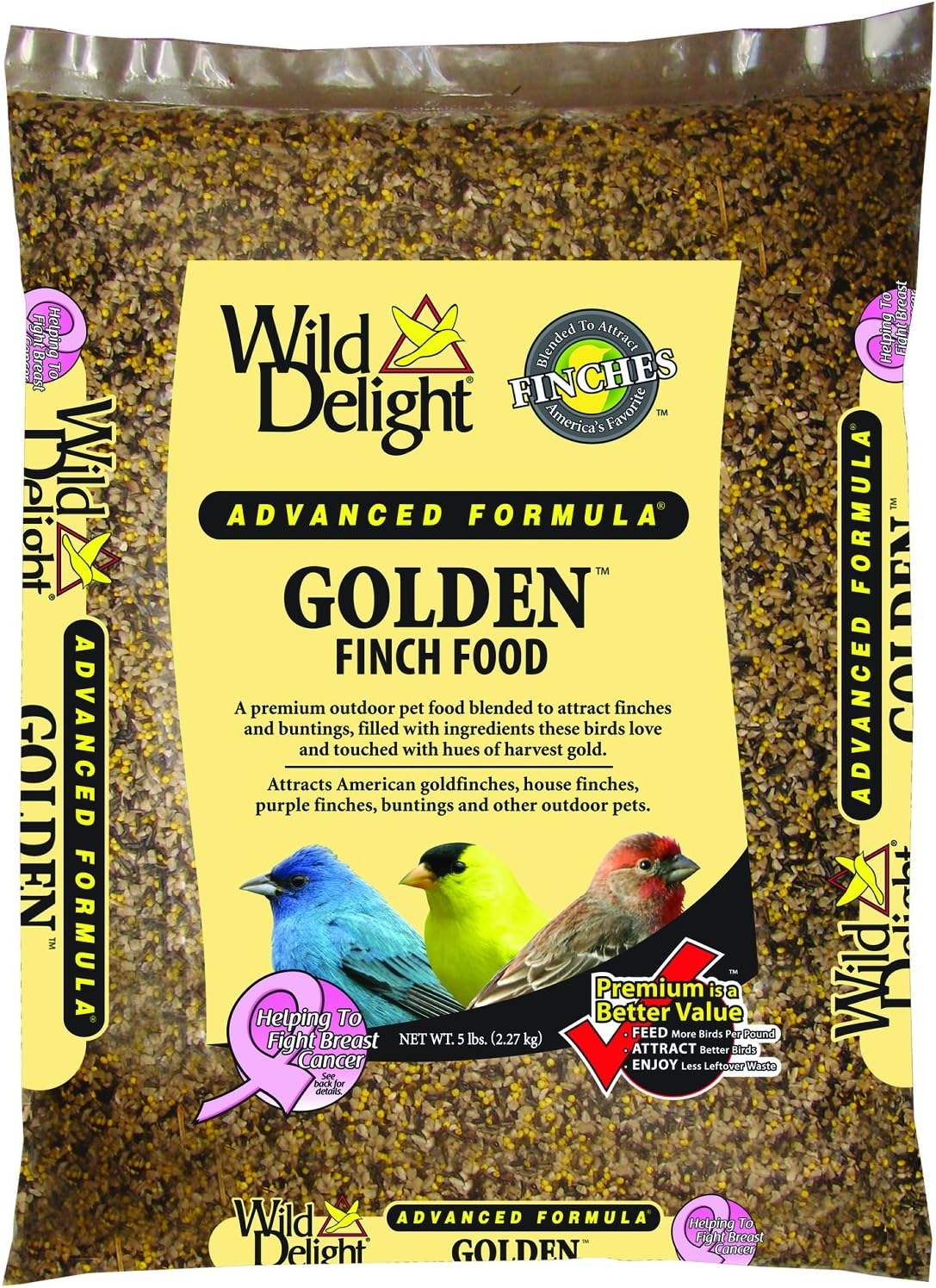 Wild Delight Golden Finch Wild Bird Food – Nyjer Seed, Sunflower Kernels & Millet, 5 lb Bag