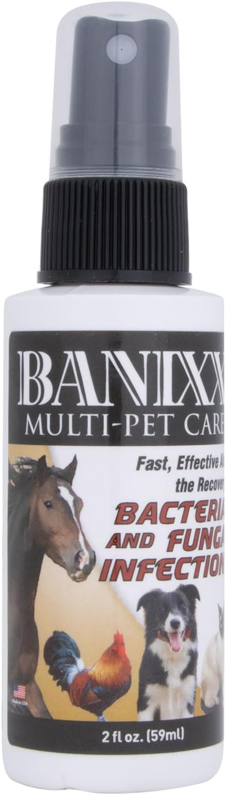 BANIXX Horse and Pet Care Spray, Skin Support for Horses, Dogs, and Cats, Alcohol-Free, Non-Staining, No Odor, Made in USA, All-Weather Grooming Formula, 2 oz