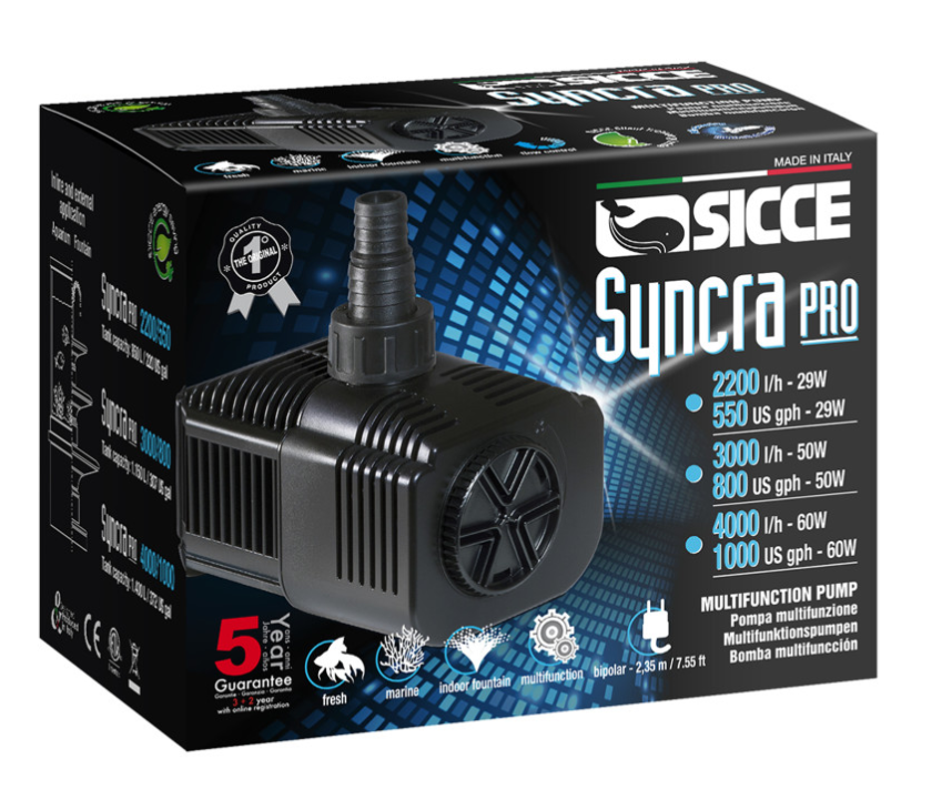 Sicce Syncra Pro 2200 l/h 550 GPH 29W Water Pump – Up to 220 Gallons, Aquarium, Pond & Fountain