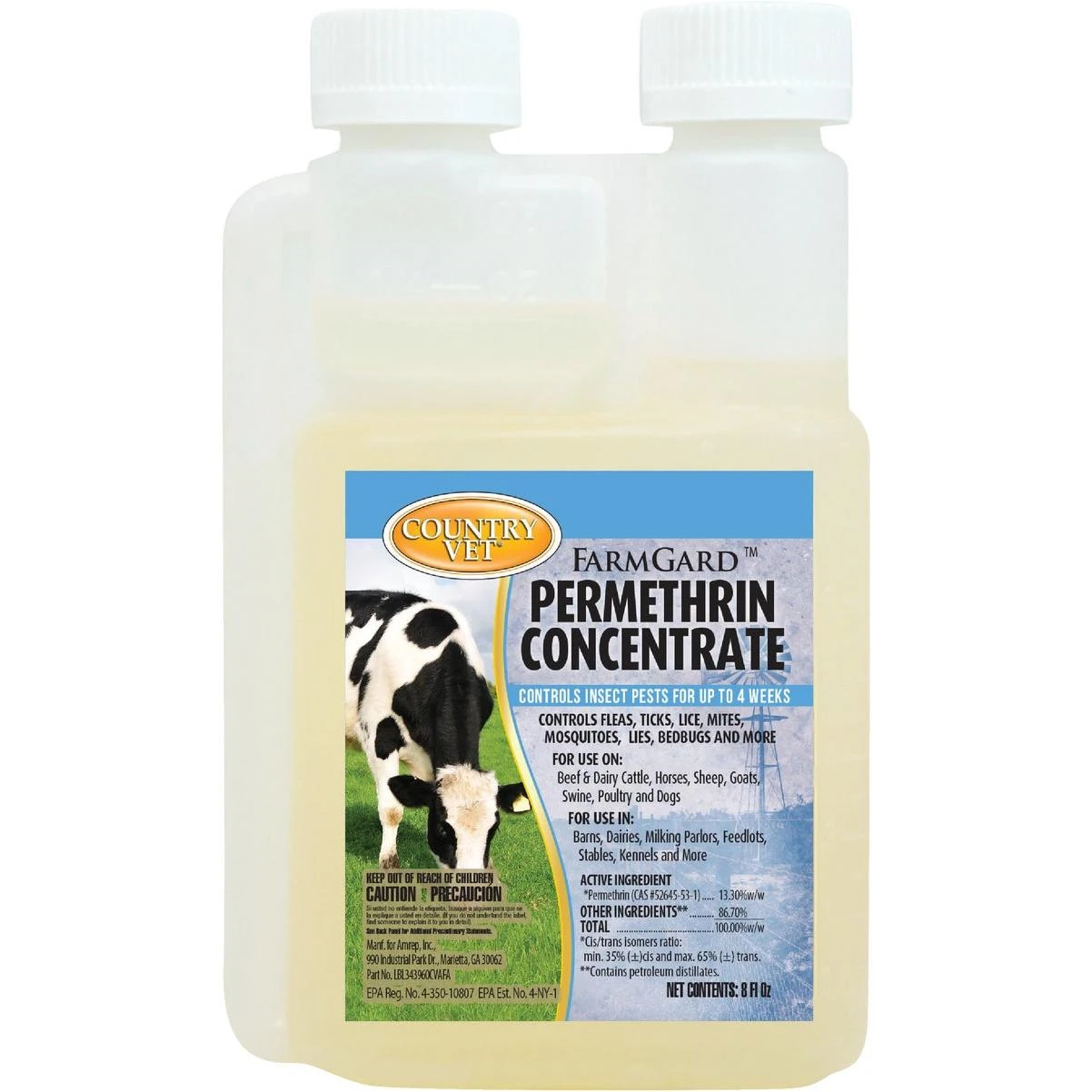 Country Vet FarmGard 13.3% Permethrin Concentrate 8 oz – Tip & Pour Insecticide for Fleas, Ticks & Lice