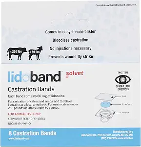 Solvet LidoBand Calf & Lamb Castration Bands with Lidocaine – 80 mg Medicated Latex Bands, 8 Count