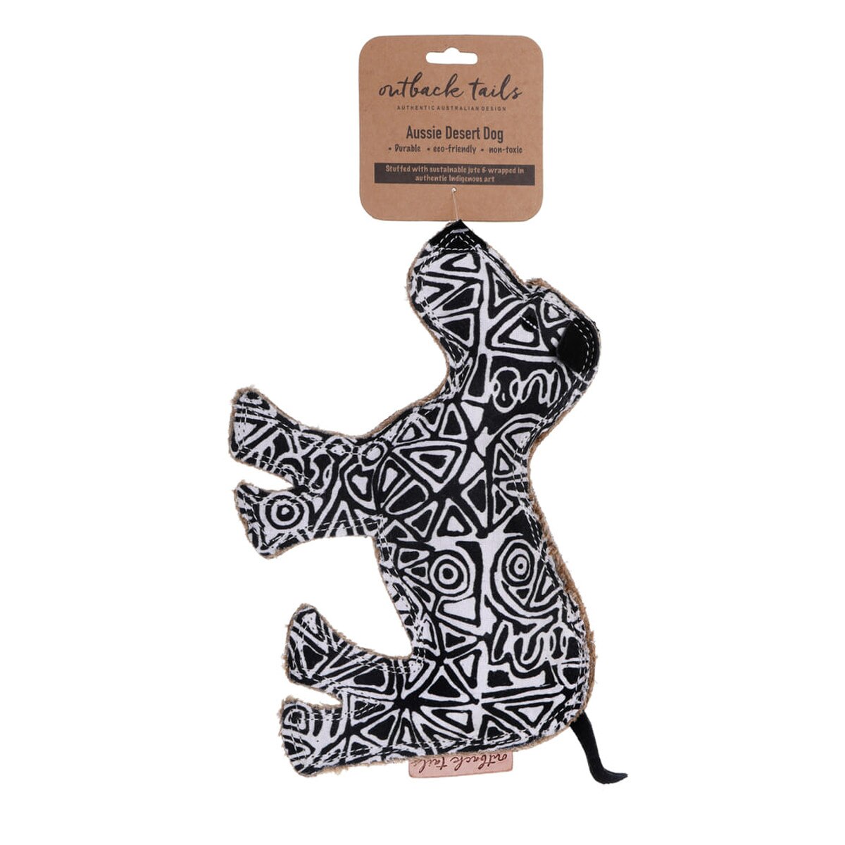DOOG Outback Tails Joey Black & White Desert Dog Chew Toy – 23" Natural Jute Squeaky Dog Toy