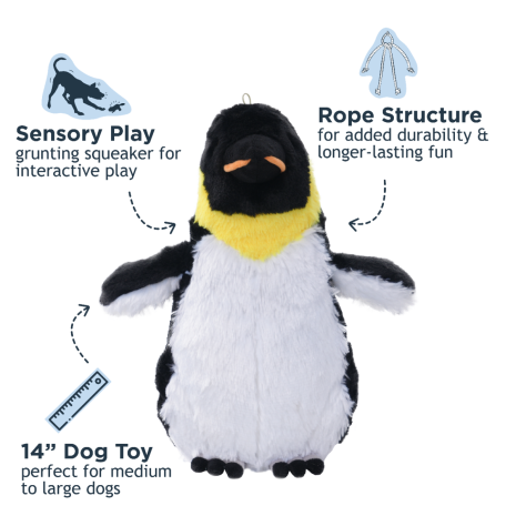 Tall Tails Emperor Penguin Squeaker Plush Dog Toy – 14 Inch