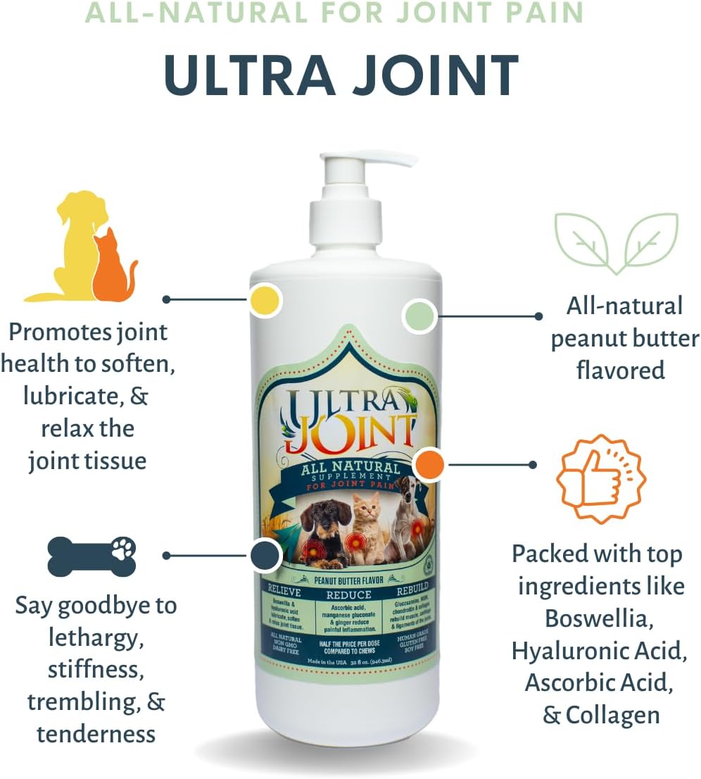 Ultra Joint Liquid Joint Supplement for Dogs & Cats – Glucosamine, MSM, Chondroitin, Hyaluronic Acid & Collagen for Hip & Joint Support