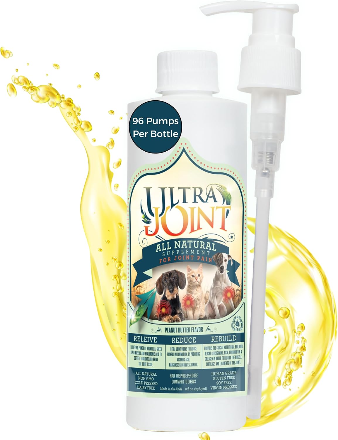 Ultra Joint Liquid Joint Supplement for Dogs & Cats – Glucosamine, MSM, Chondroitin, Hyaluronic Acid & Collagen for Hip & Joint Support