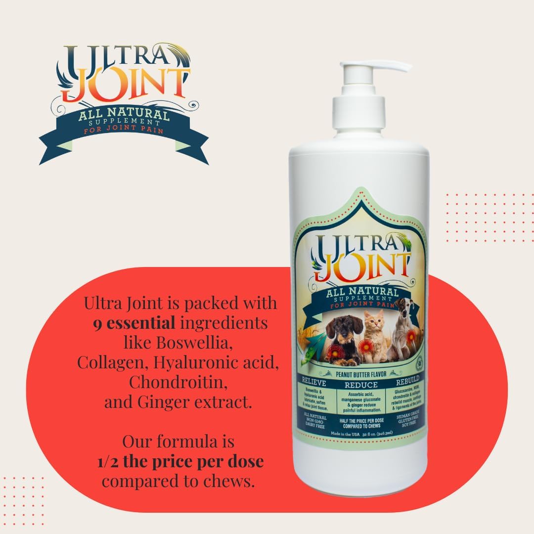 Ultra Joint Liquid Joint Supplement for Dogs & Cats – Glucosamine, MSM, Chondroitin, Hyaluronic Acid & Collagen for Hip & Joint Support