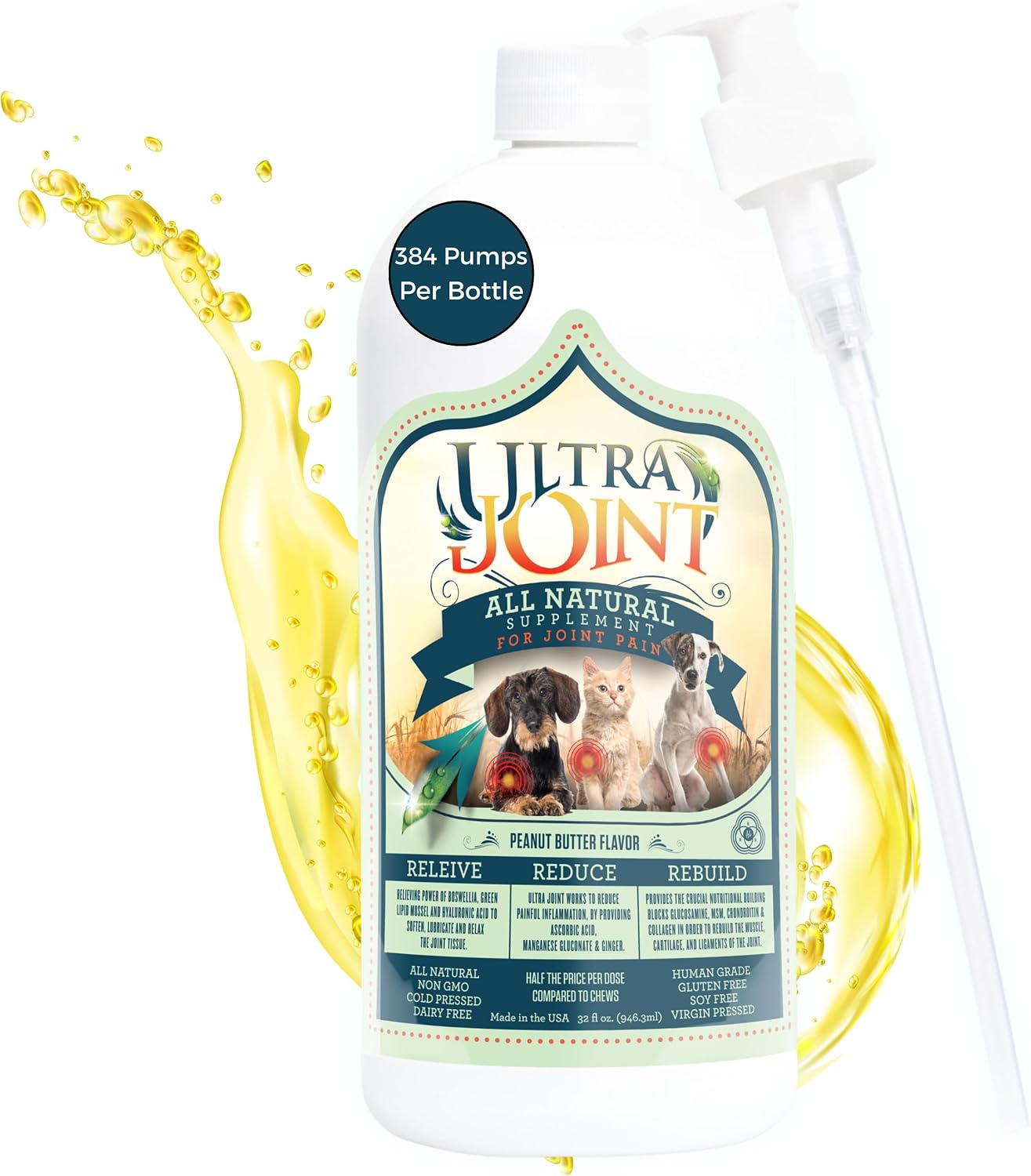 Ultra Joint Liquid Joint Supplement for Dogs & Cats – Glucosamine, MSM, Chondroitin, Hyaluronic Acid & Collagen for Hip & Joint Support