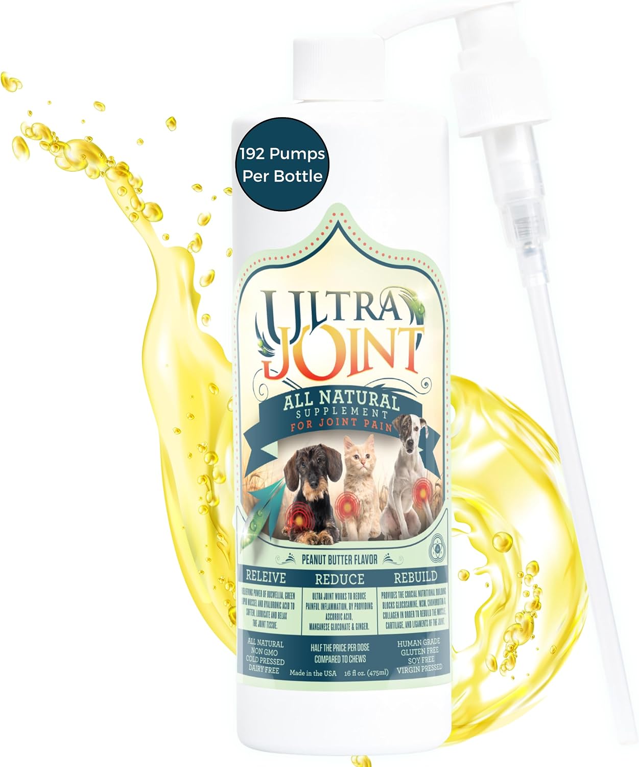 Ultra Joint Liquid Joint Supplement for Dogs & Cats – Glucosamine, MSM, Chondroitin, Hyaluronic Acid & Collagen for Hip & Joint Support