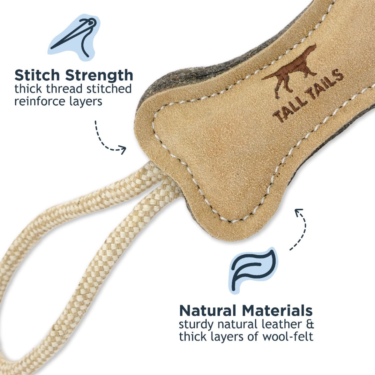 Tall Tails Natural Leather & Wool Bone Tug Dog Toy – 16 Inch