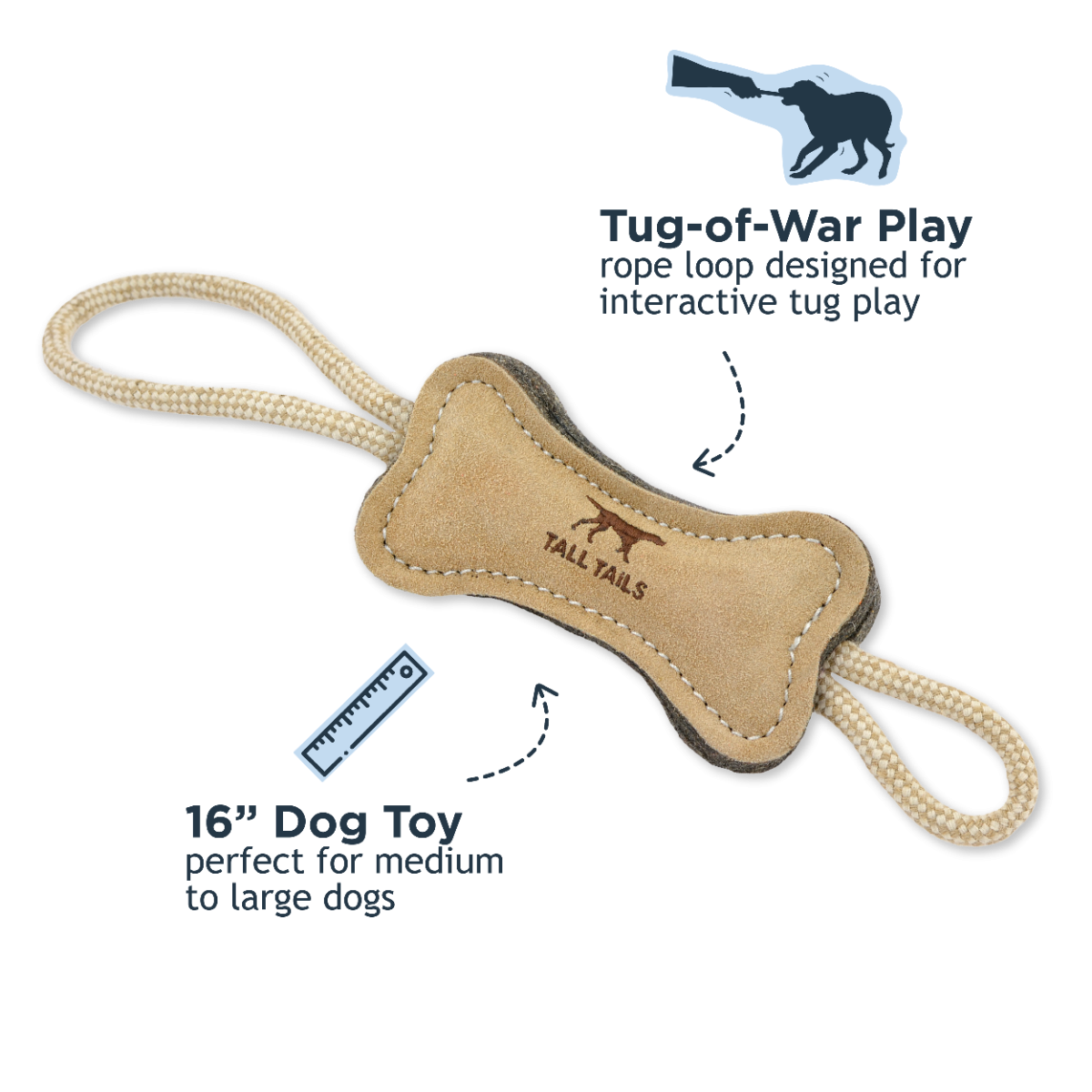 Tall Tails Natural Leather & Wool Bone Tug Dog Toy – 16 Inch