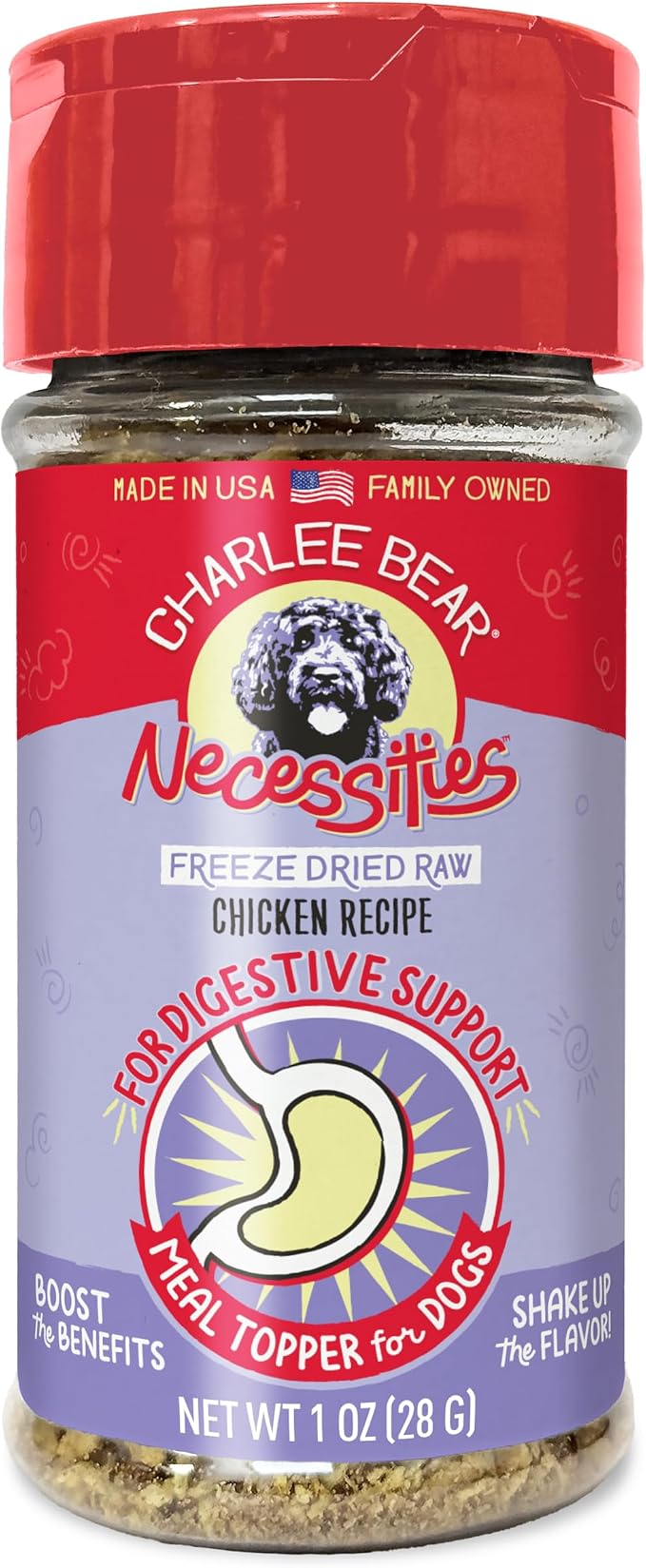Charlee Bear Freeze Dried Chicken Dog Food Topper, Digestive Health, 1 oz 