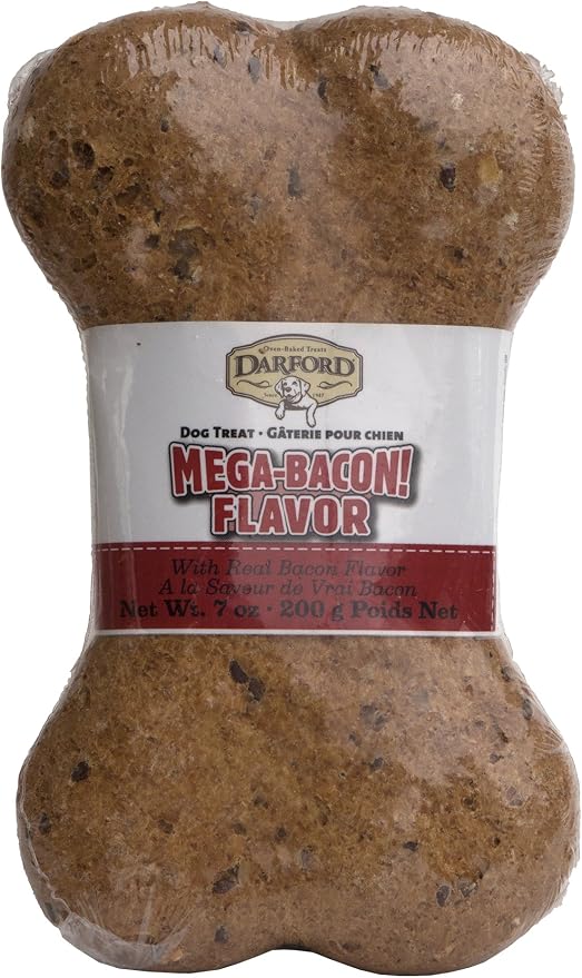 Darford Mega Bone Bacon Dog Treat 7 oz – Hard Oven-Baked Crunchy Large Dog Bone Treat