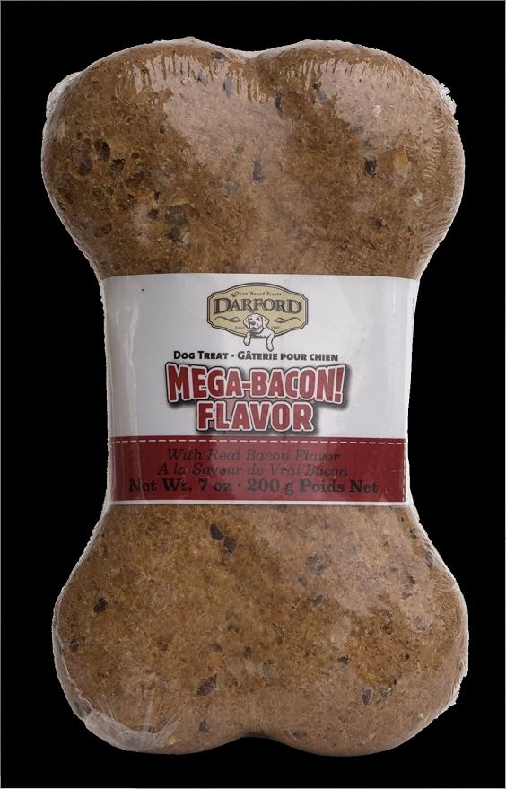Darford Mega Bone Bacon Dog Treat 7 oz – Hard Oven-Baked Crunchy Large Dog Bone Treat