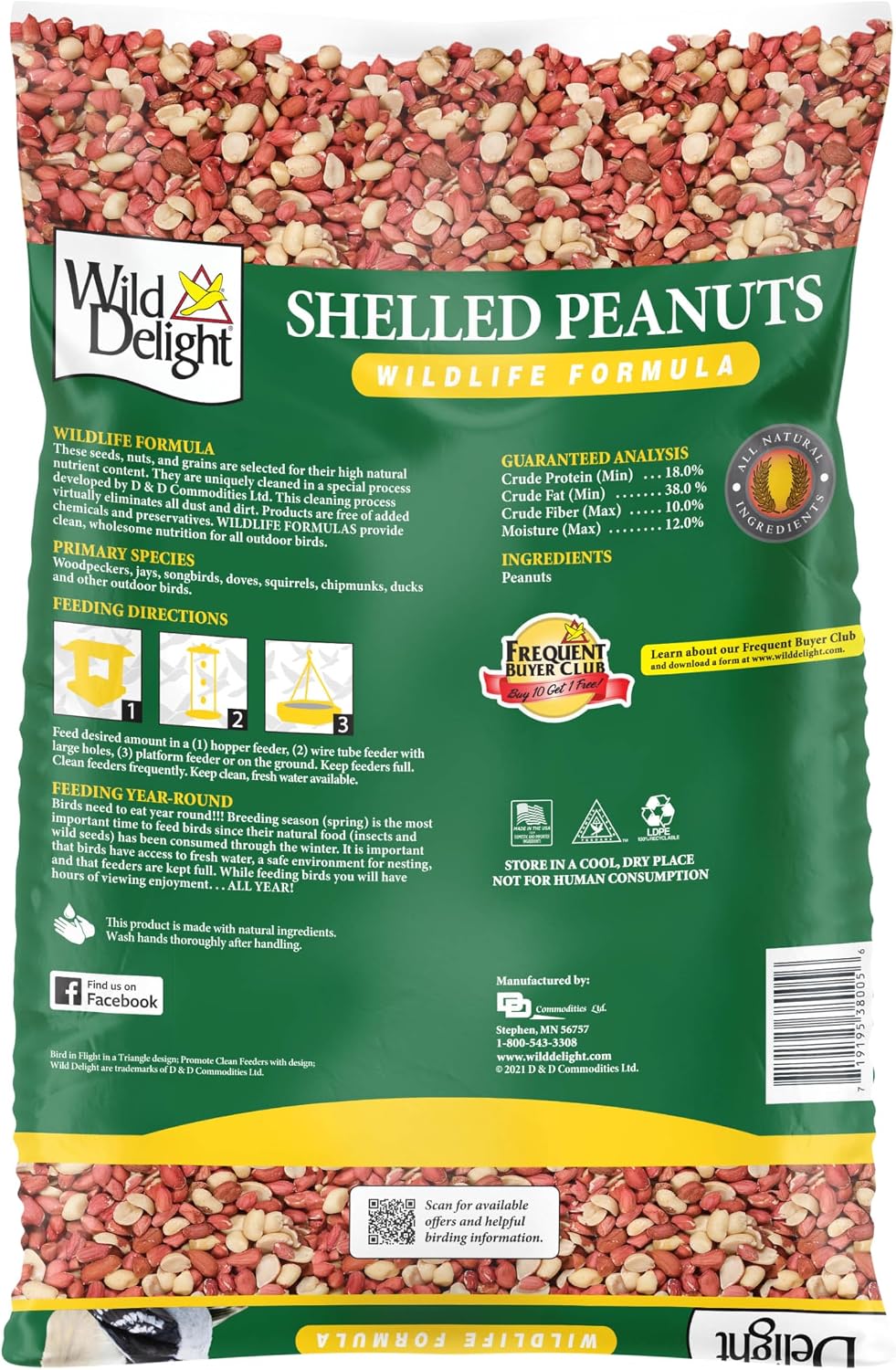 Wild Delight Shelled Peanuts Wild Bird & Wildlife Food – Premium Unsalted High-Protein Peanuts, 10 lb