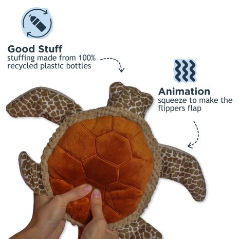 Tall Tails Plush Animated Sea Turtle Dog Toy – 10 Inch