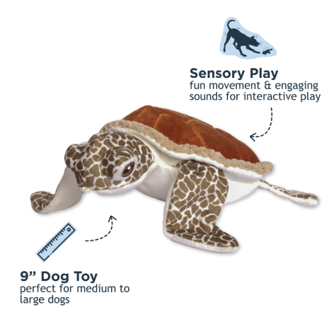 Tall Tails Plush Animated Sea Turtle Dog Toy – 10 Inch