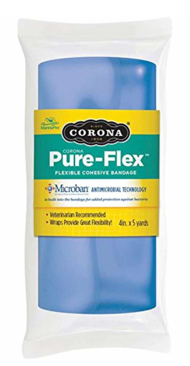 Manna Pro Corona Pure-Flex Cohesive Veterinary Wrap – Blue Self-Adhering Bandage, 4 in x 5 yd