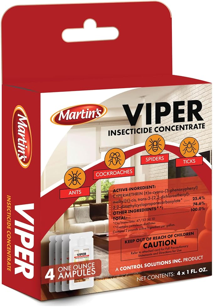 Martin’s Viper Insecticide Concentrate 4 oz – 25.4% Cypermethrin Indoor & Outdoor Pest Control