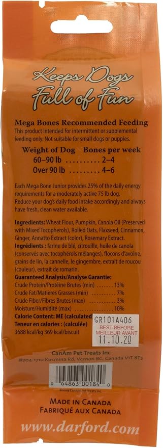 Darford Mega Pumpkin Jr Dog Treat 3.5 oz – Hard-Baked Crunchy Pumpkin Dog Bone