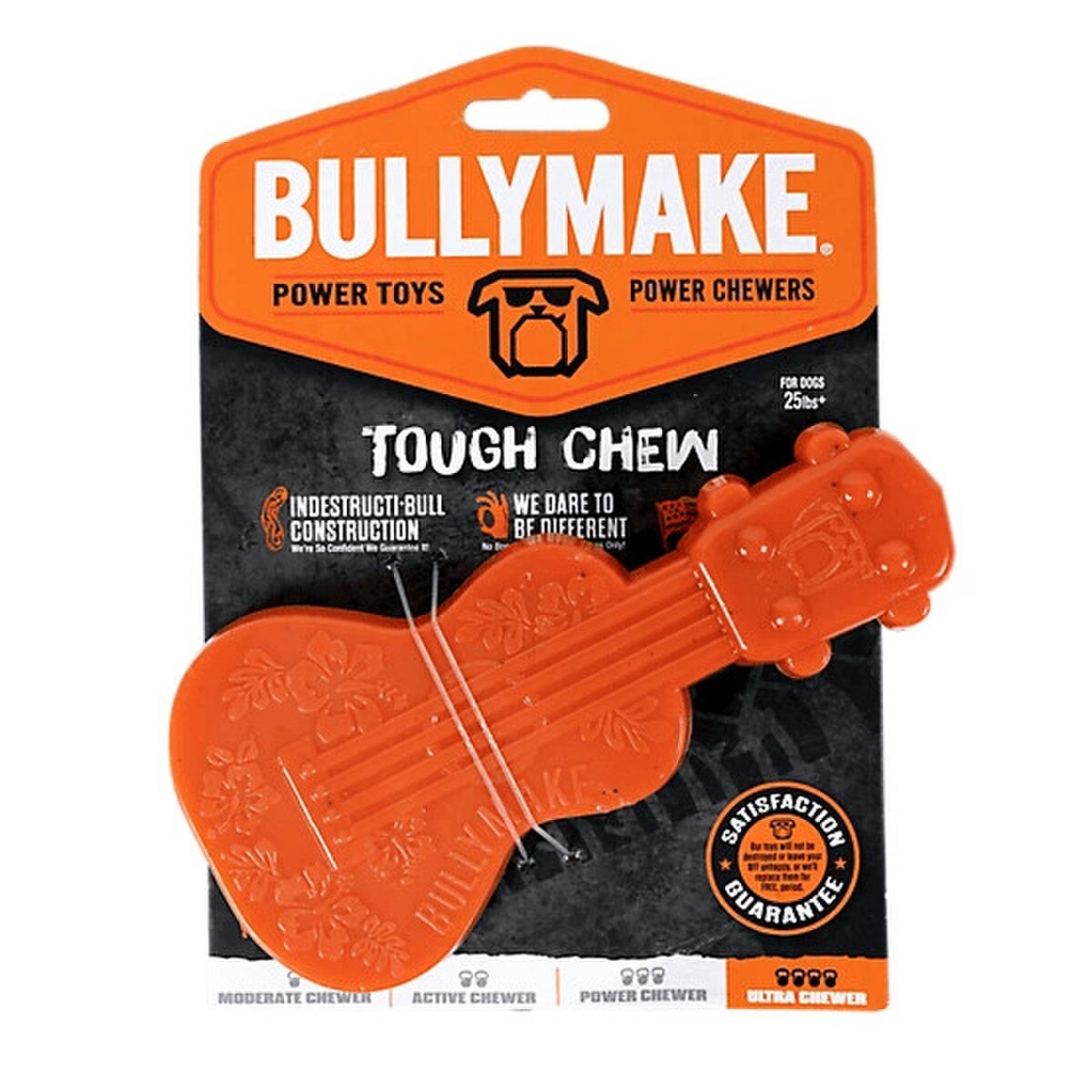 BULLYMAKE Orange Nylon Ukulele Dog Toy – Peanut Butter Scented Durable Chew Toy for Power Chewers