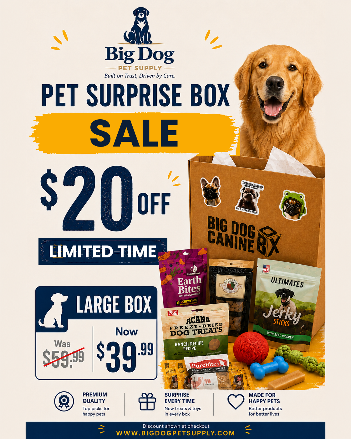 Big Dog Canine Box for Large Dogs – New Surprise of Premium Treats & Toys Every Time You Order