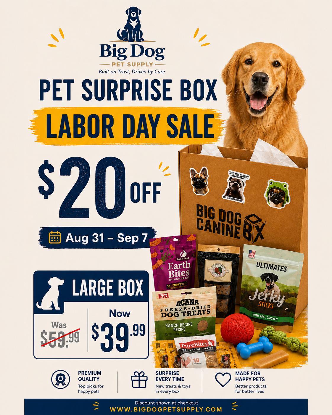 Big Dog Canine Box for Large Dogs – New Surprise of Premium Treats & Toys Every Time You Order